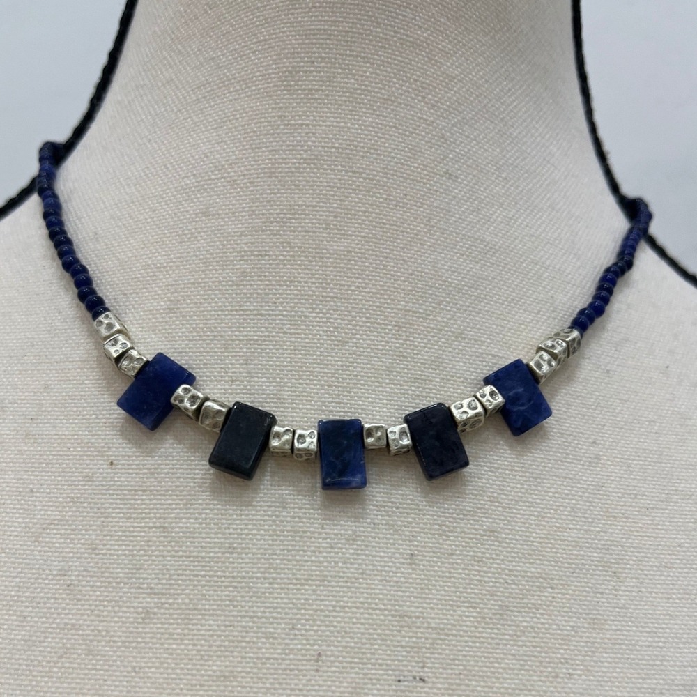 Lauren Ralph Lauren Beaded Necklace Women OS Blue Excellent Lapis Style Silver